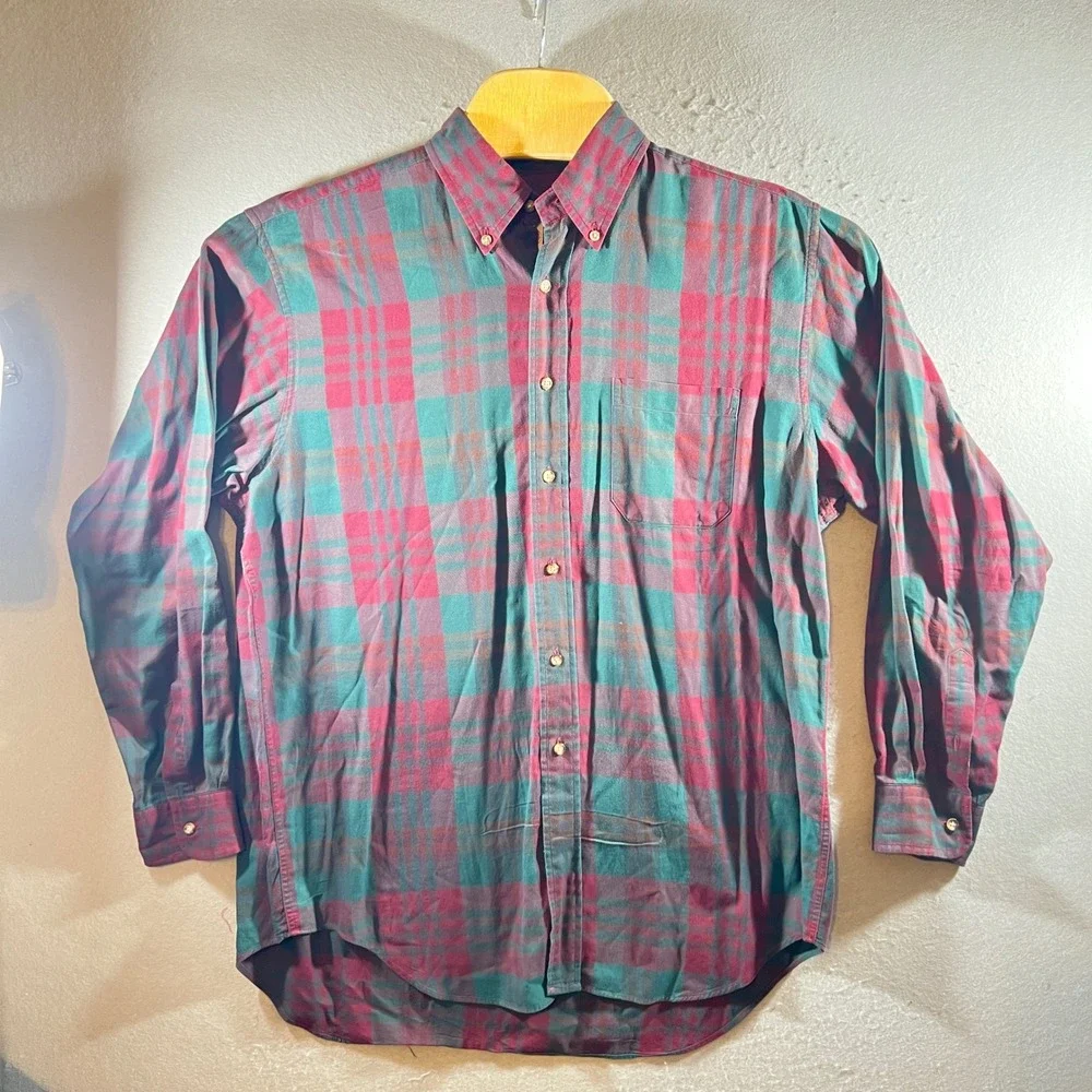 1136 | Brooks Brothers Vintage Plaid Flannel Button Down Shirt Red Green Mens L